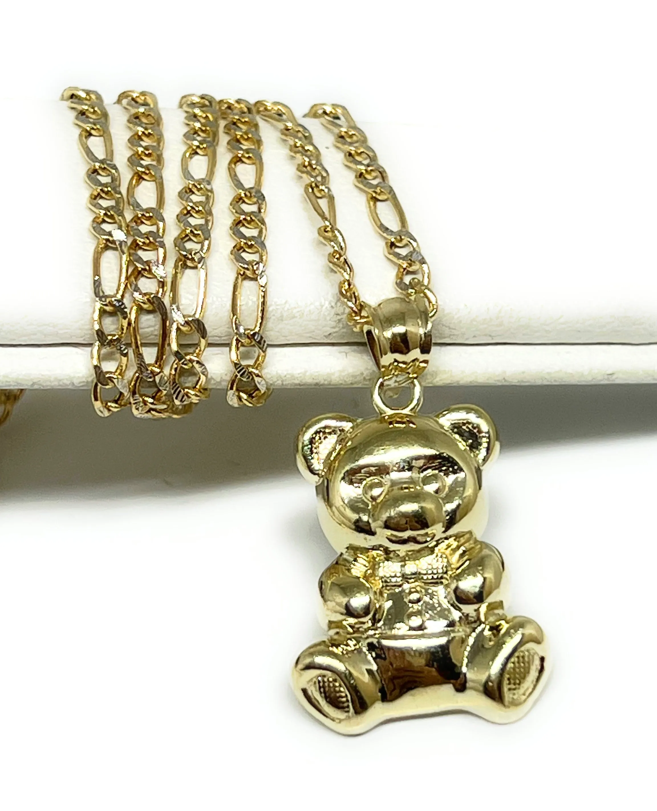 10k Solid Gold Teddy Bear Pendant Necklace