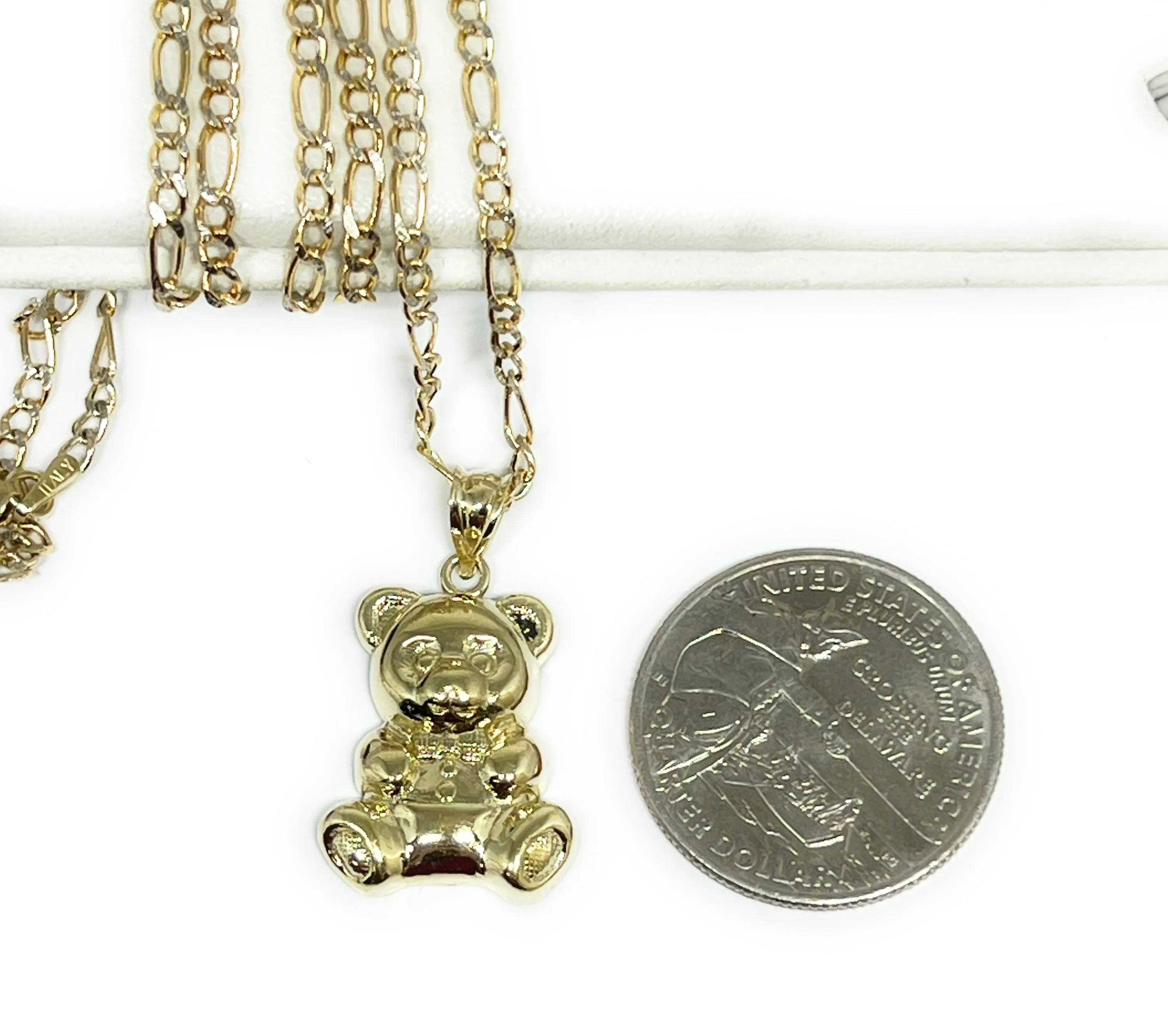 10k Solid Gold Teddy Bear Pendant Necklace