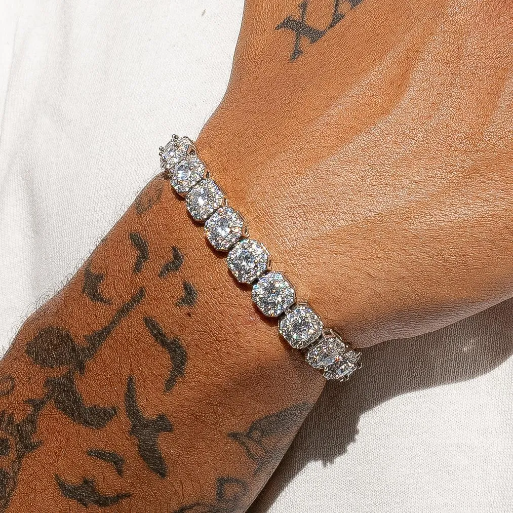 10mm Clustered Tennis Bracelet - White Gold