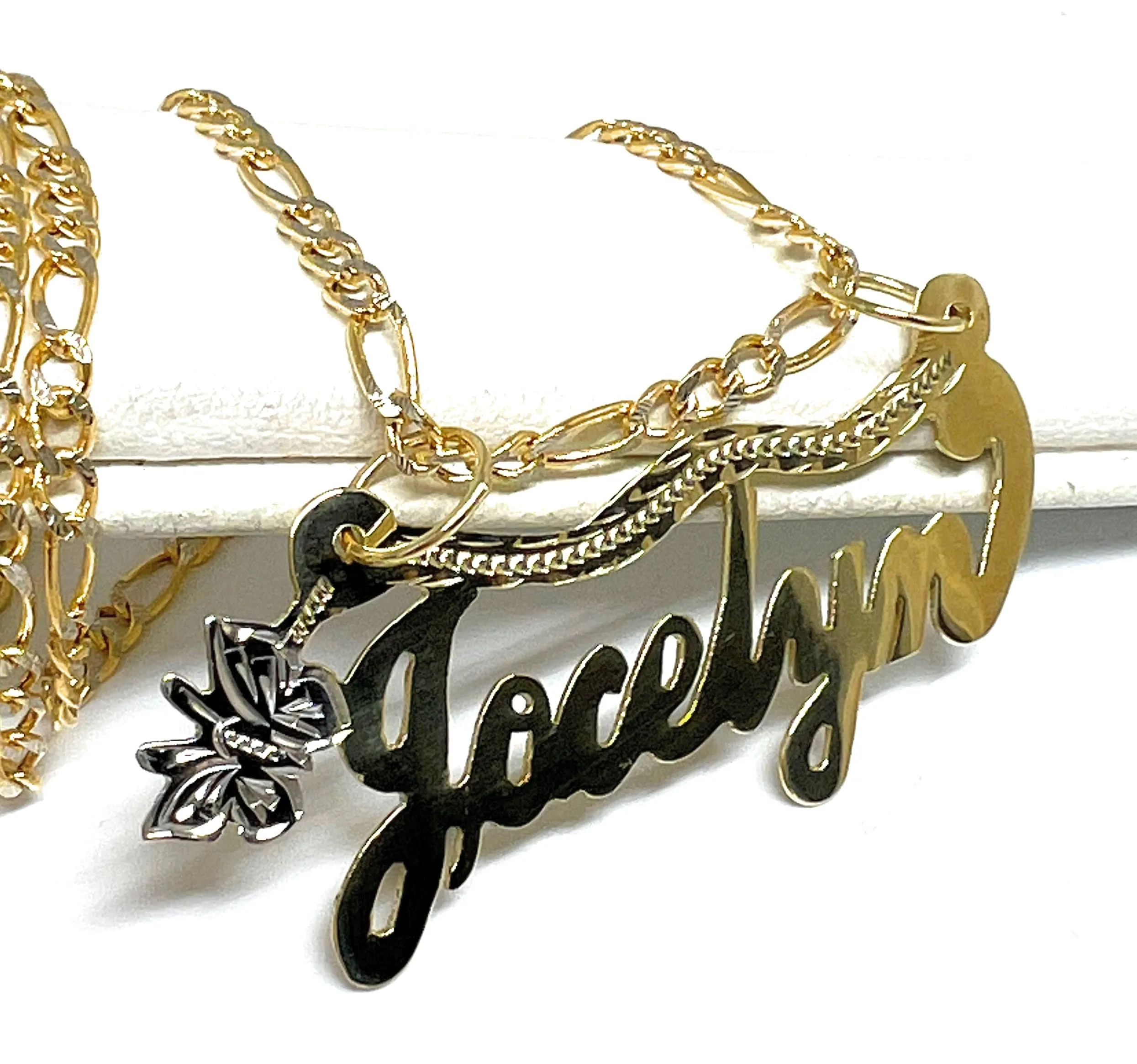 14k Solid Gold Yellow Cursive Butterfly Custom Nameplate Pendant Necklace with Chain Options