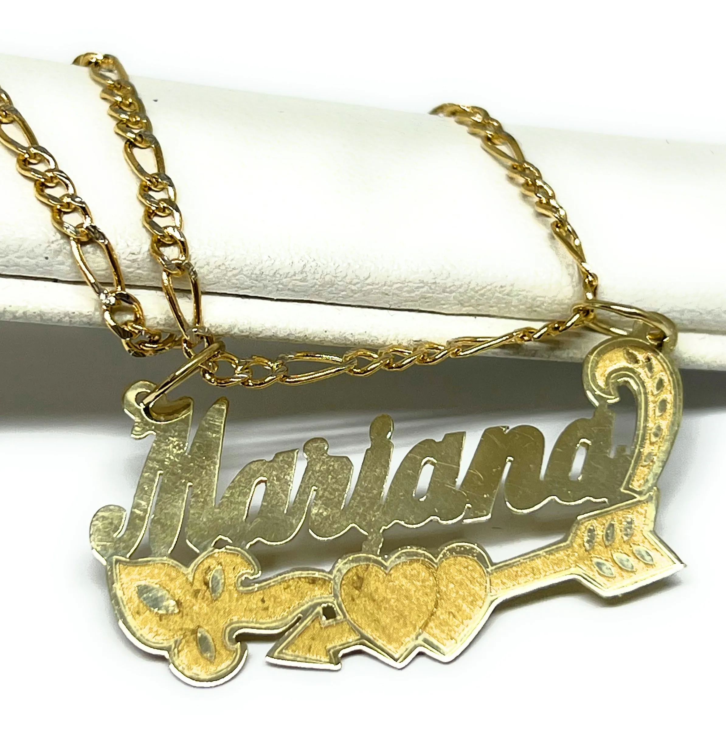 14k Solid Gold Yellow Cursive CUPID HEART ARROW Custom Nameplate Pendant Necklace with Chain Options