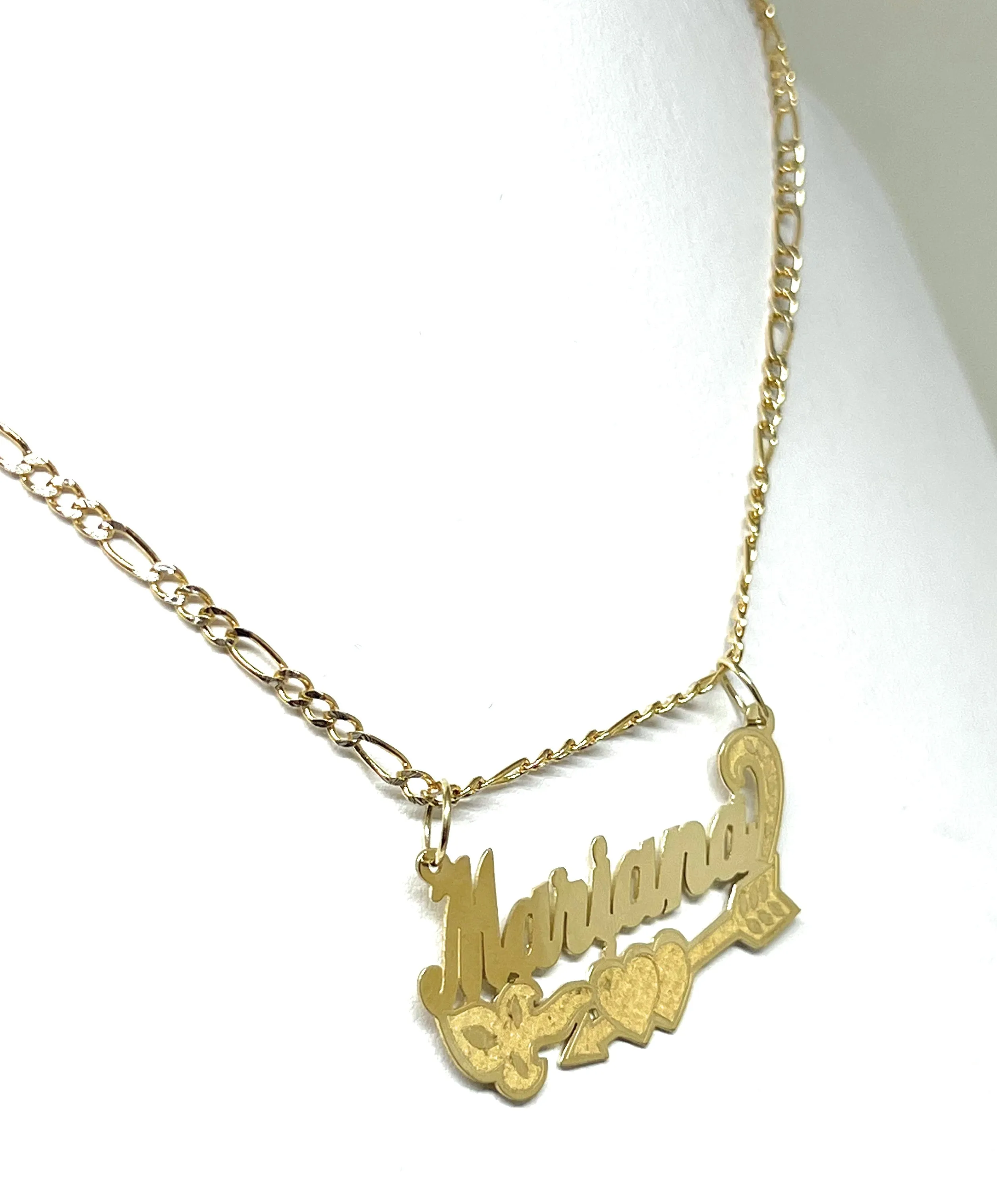 14k Solid Gold Yellow Cursive CUPID HEART ARROW Custom Nameplate Pendant Necklace with Chain Options