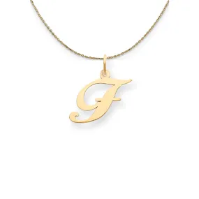 14k Yellow Gold LG Fancy Script Initial F Necklace