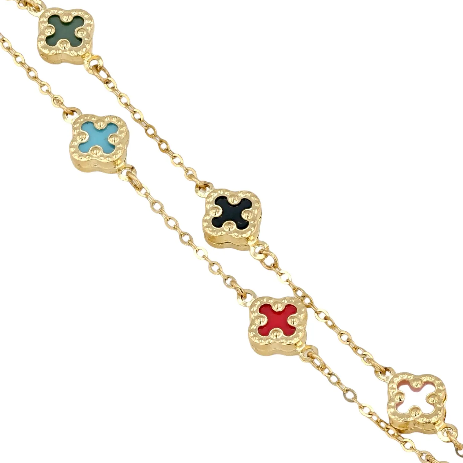 14K Yellow gold solid clover multicolor bracelet-16395