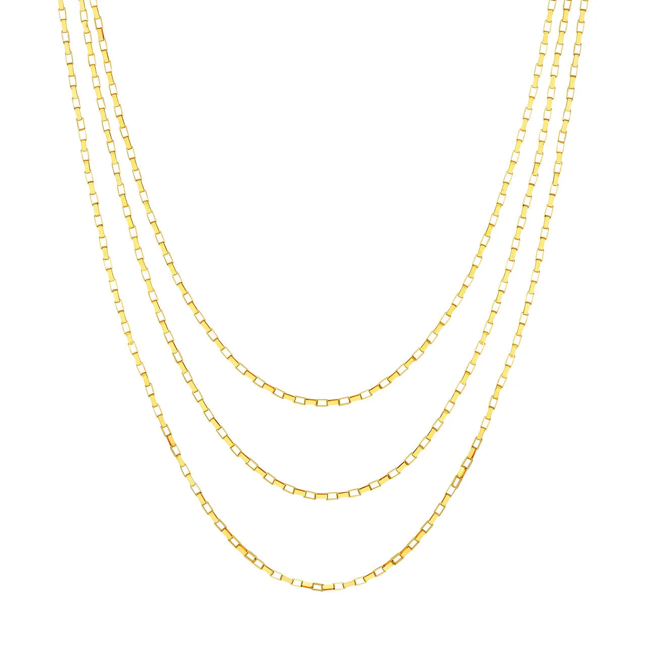 14K Yellow Gold Triple Graduated Box Link Necklace