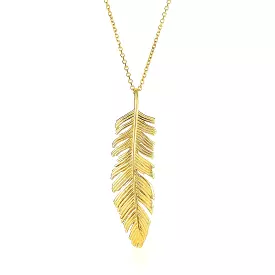 14k Yellow Gold with Textured Feather Pendant