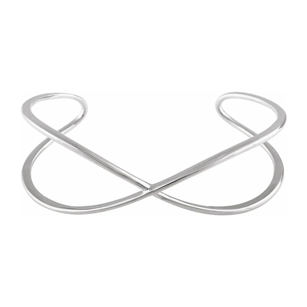 14K Yellow or White Gold Crisscross Cuff Bracelet, 7 Inch