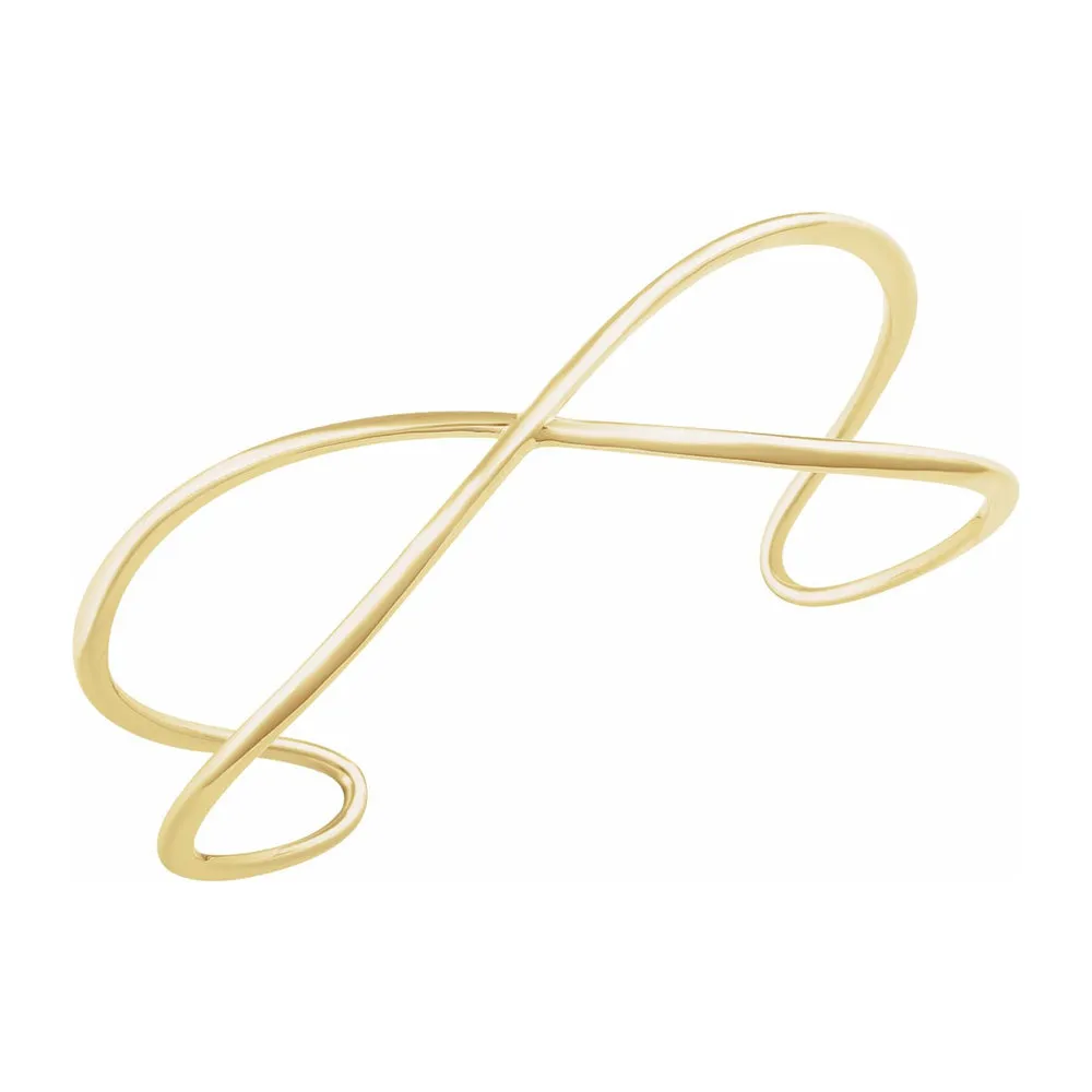 14K Yellow or White Gold Crisscross Cuff Bracelet, 7 Inch