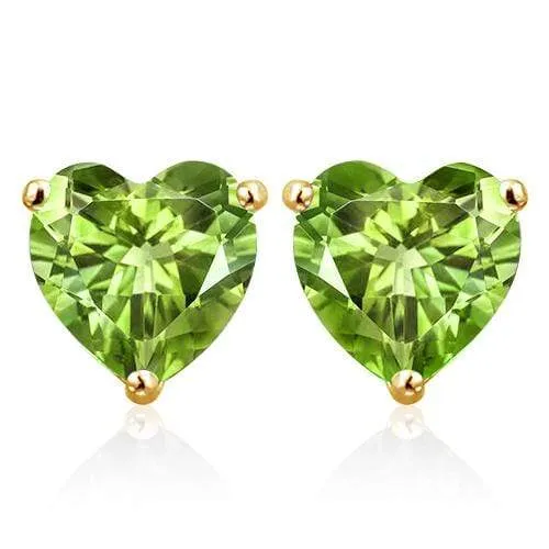 1.78 CT PERIDOT 10KT SOLID GOLD HEART SHAPE EARRINGS STUD