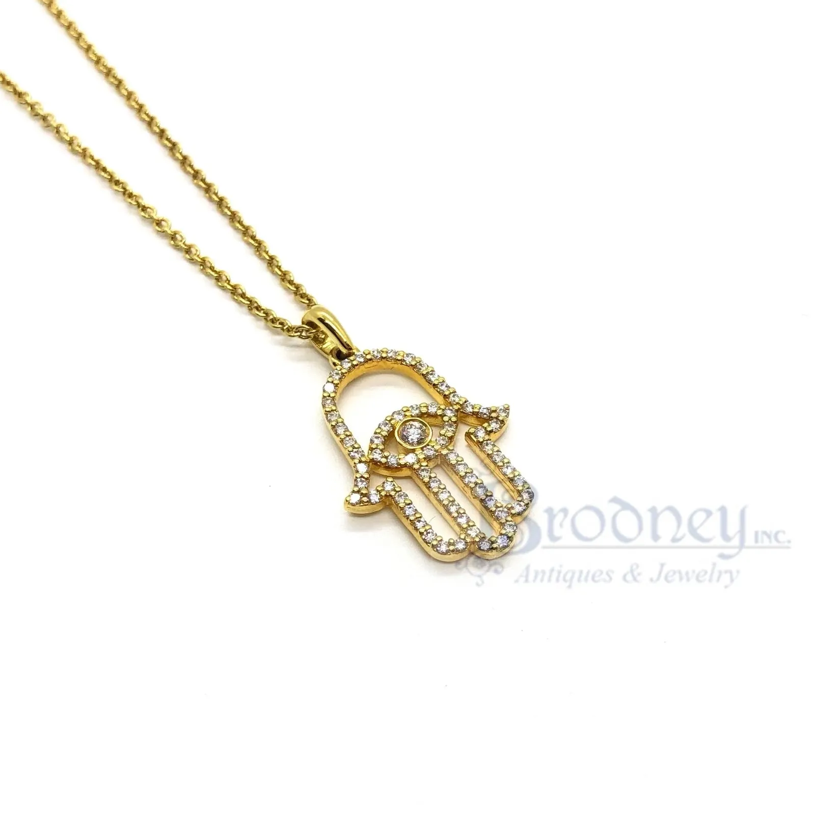 18 Kt Gold and Diamond Hamsa Hand Pendant