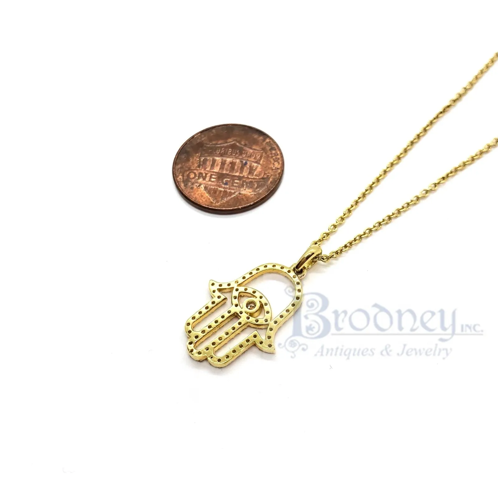 18 Kt Gold and Diamond Hamsa Hand Pendant