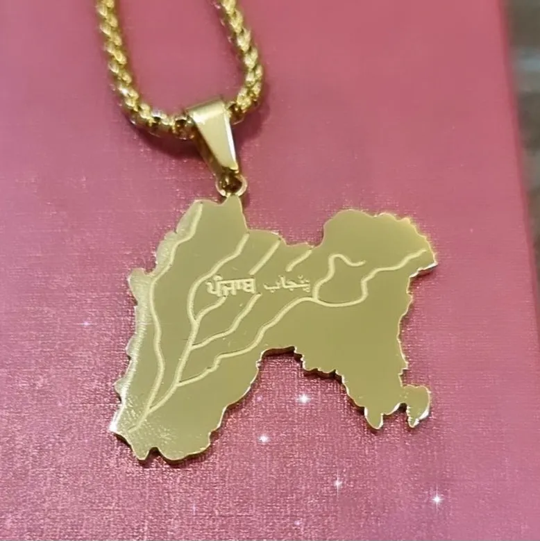 1908 Undivided Punjab Map Pendant Necklace