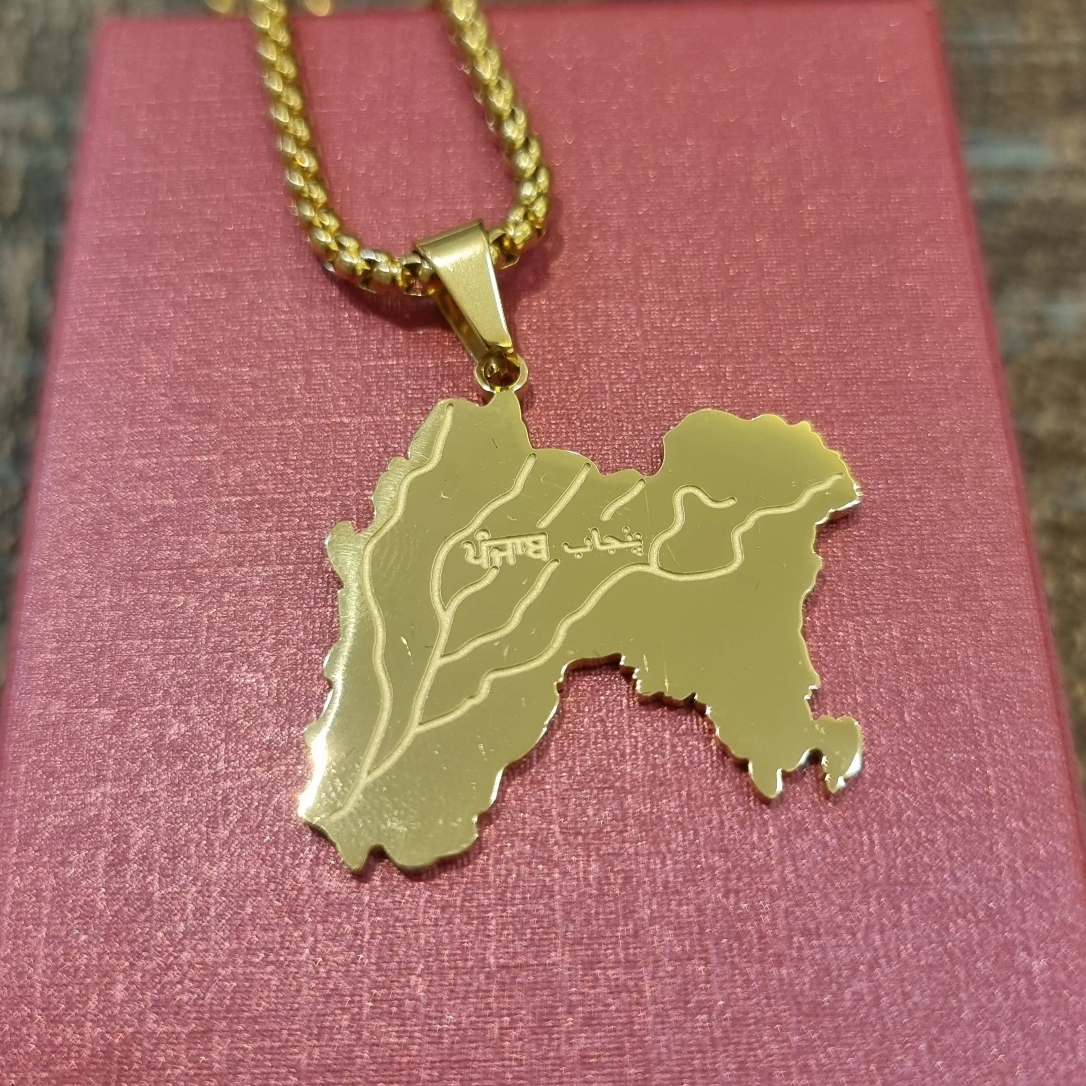 1908 Undivided Punjab Map Pendant Necklace