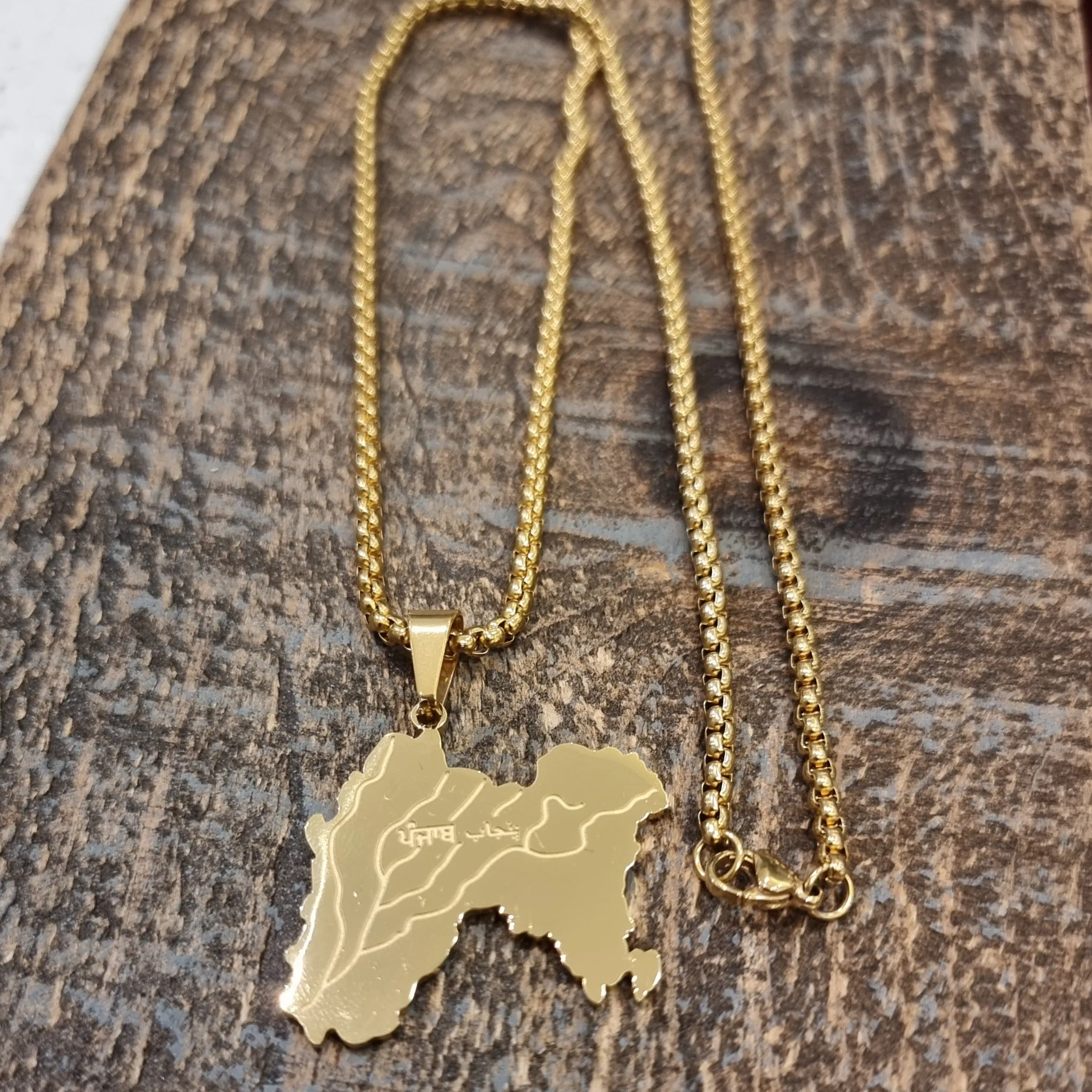 1908 Undivided Punjab Map Pendant Necklace