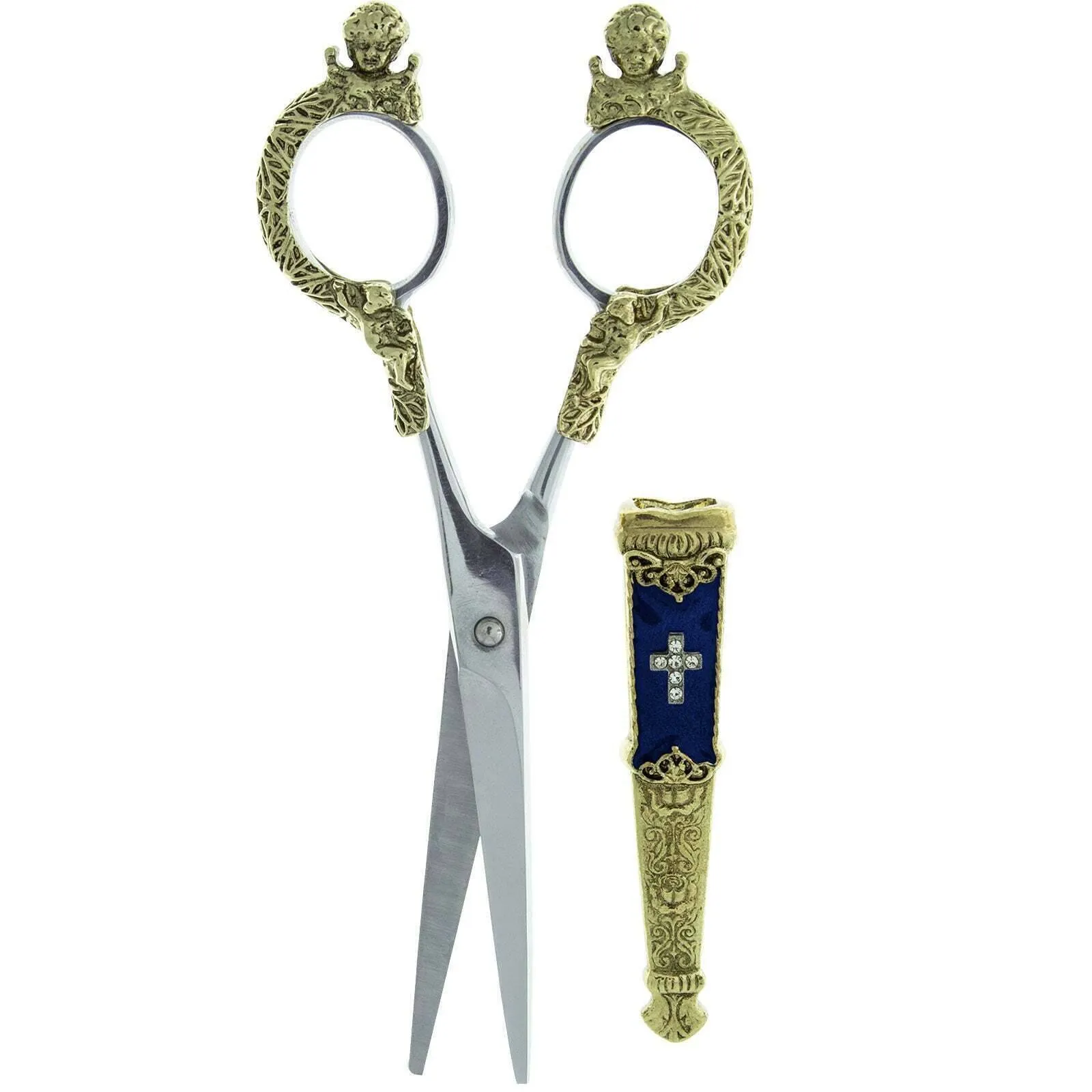 1928 Jewelry Crystal Cross Enamel Scissor Holder With Scissors