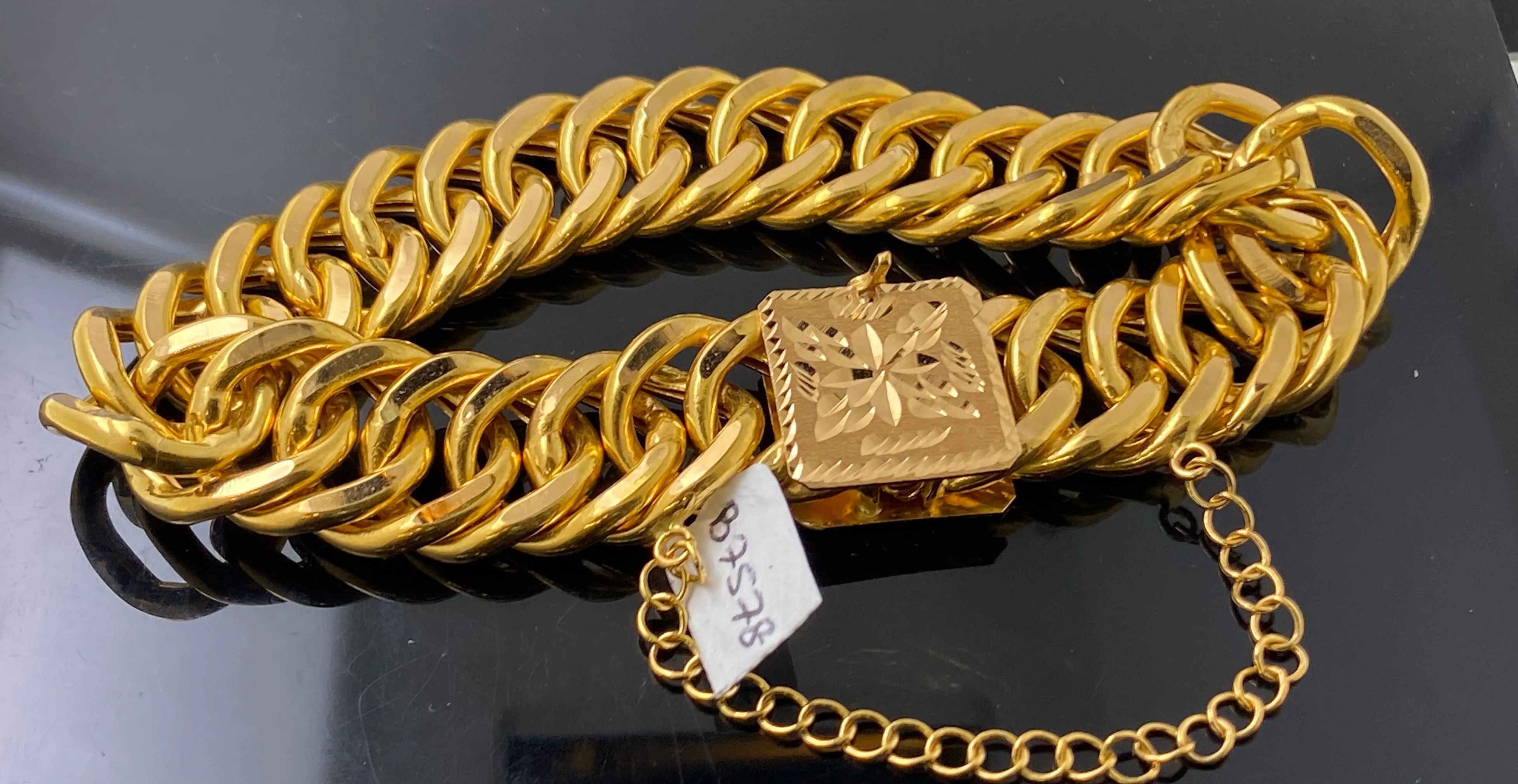 21K Solid Gold Curb Bracelet B7578