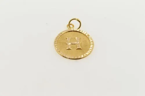 22k 22ct Solid Gold Charm Letter H Pendant Round Design p1081 ns