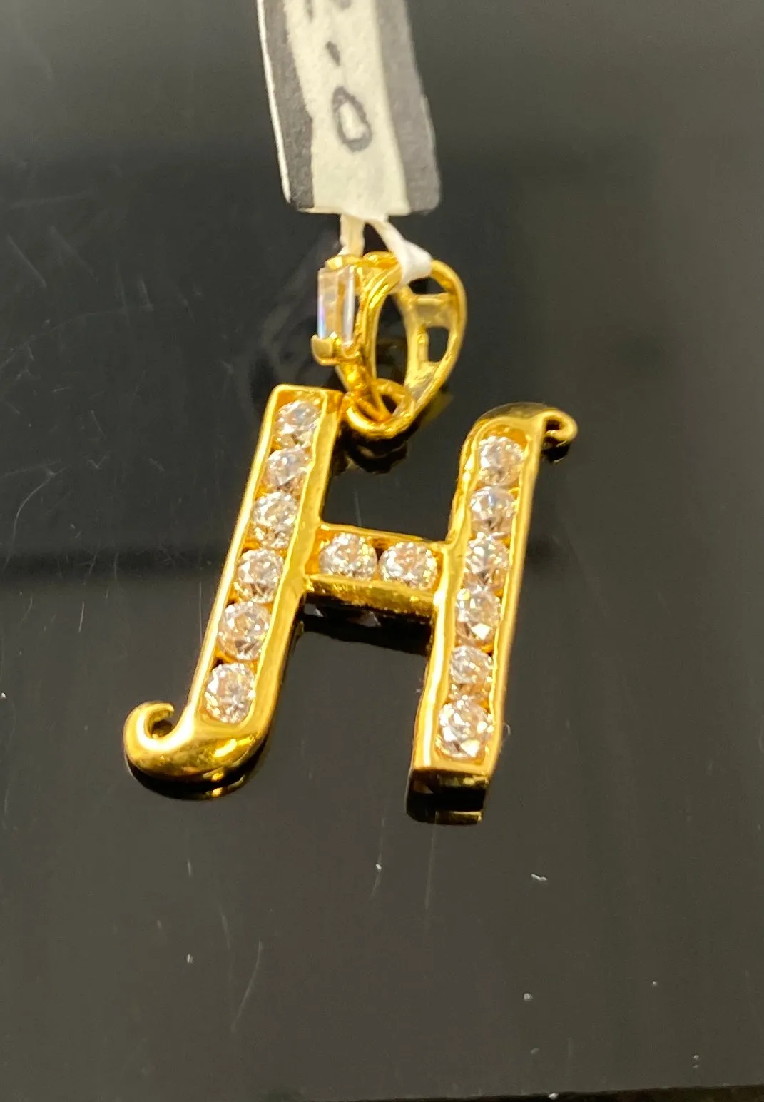 22k Pendant Solid Gold Initial H with Signity Stones P3575