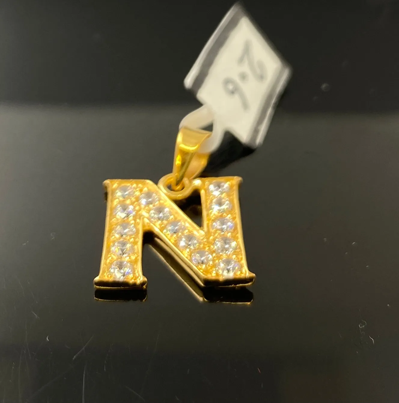 22k Pendant Solid Gold Initial N with Signity Stones P3577