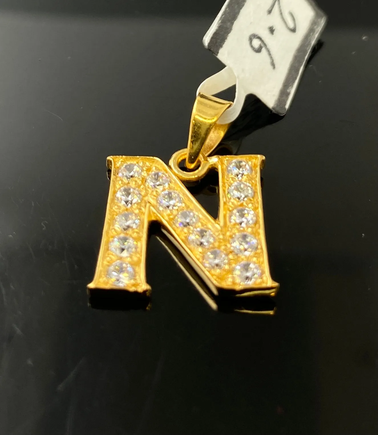 22k Pendant Solid Gold Initial N with Signity Stones P3577