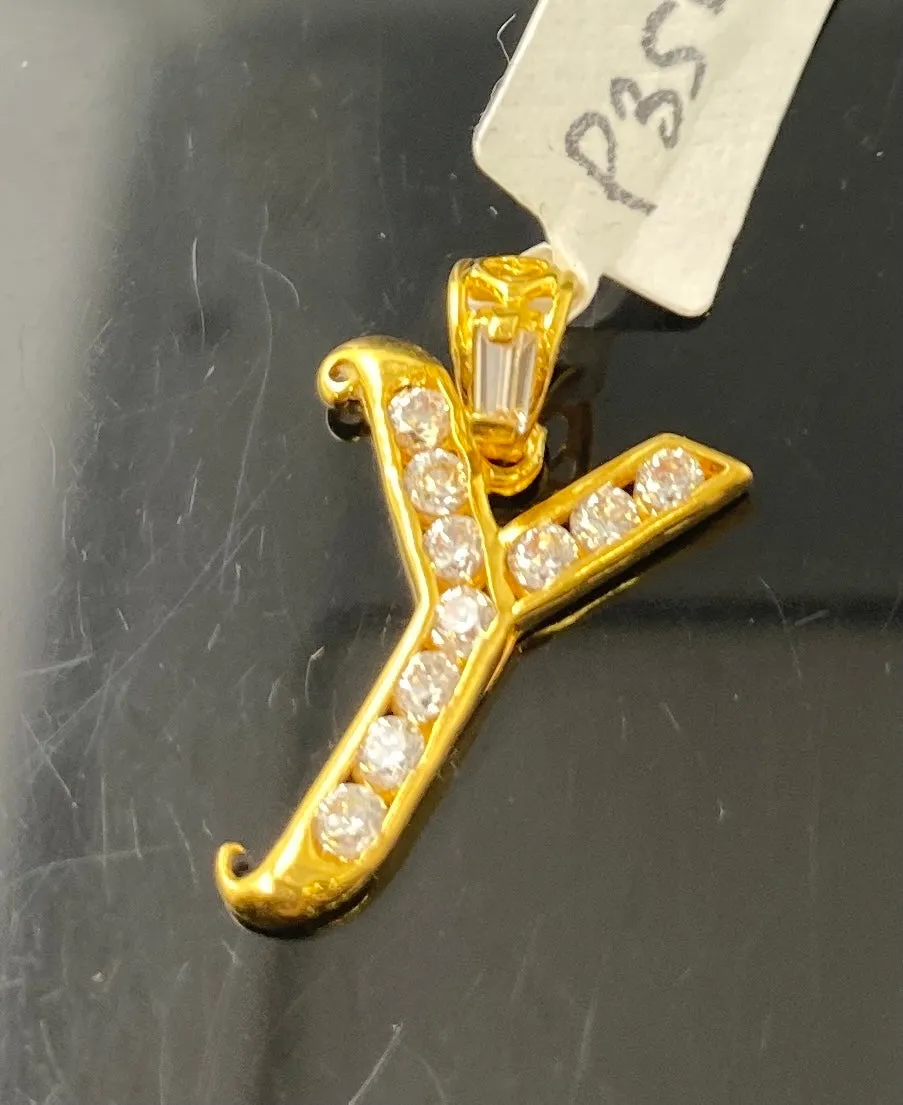 22k Pendant Solid Gold Initial Y with Signity Stones P3515