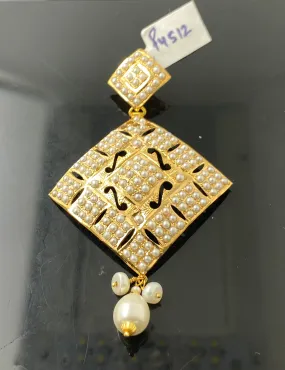 22K Solid Gold Filigree Pendant With Pearls P4512