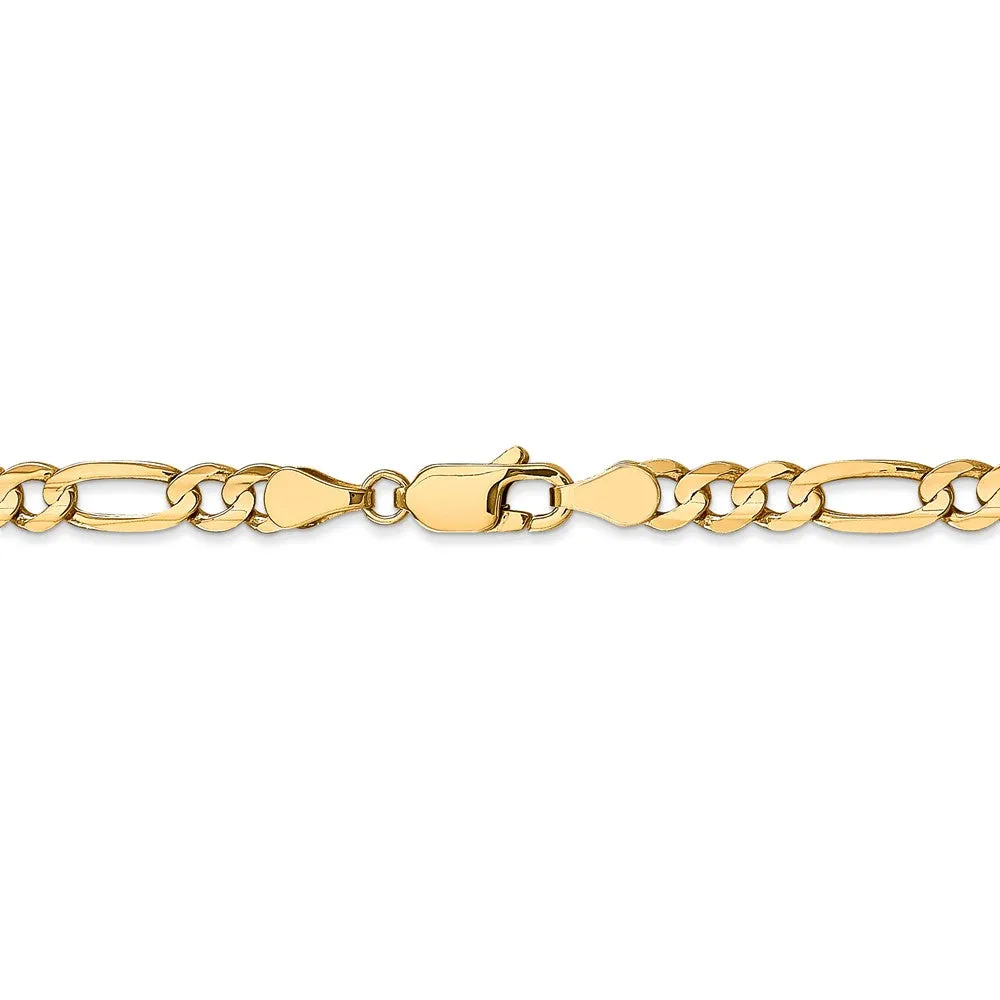 4.5mm 10k Yellow Gold Solid Concave Figaro Chain Bracelet