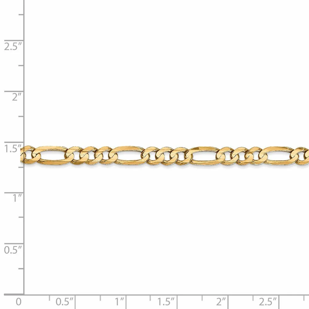 4.5mm 10k Yellow Gold Solid Concave Figaro Chain Bracelet