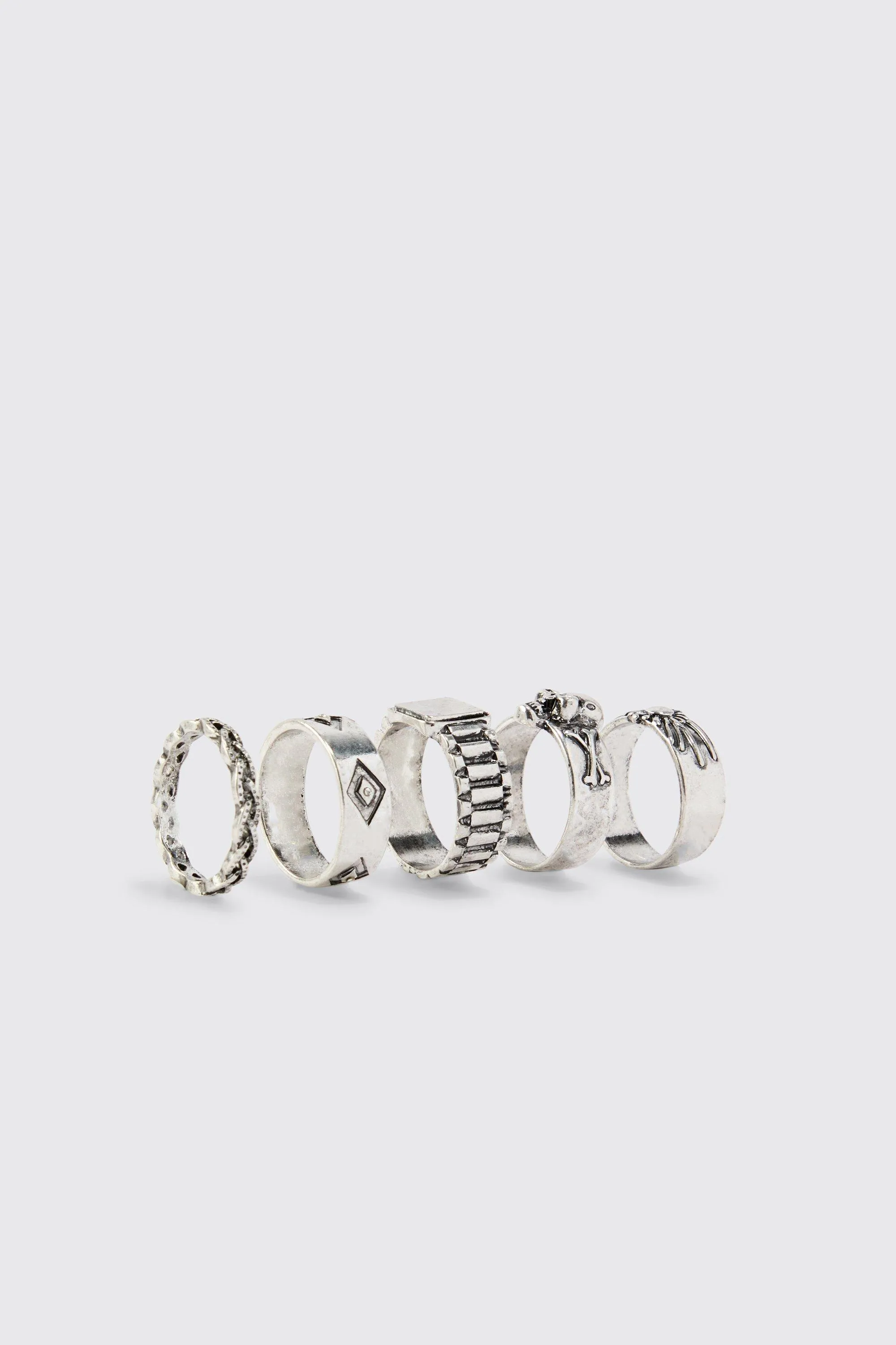 5 Pack Skull Embossed Rings