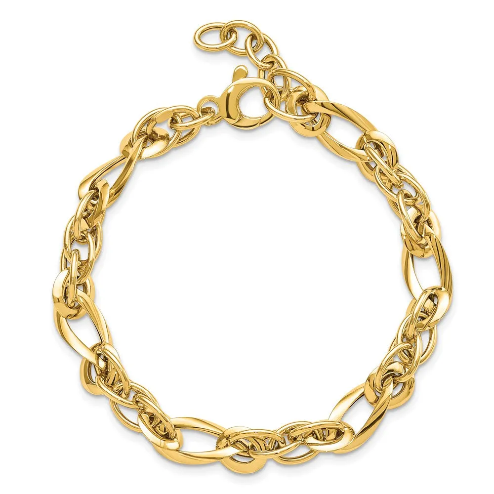 6.4mm 14K Yellow Gold Hollow Fancy Link Chain Bracelet, 7 Inch