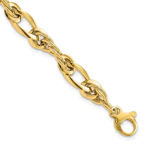 6.4mm 14K Yellow Gold Hollow Fancy Link Chain Bracelet, 7 Inch