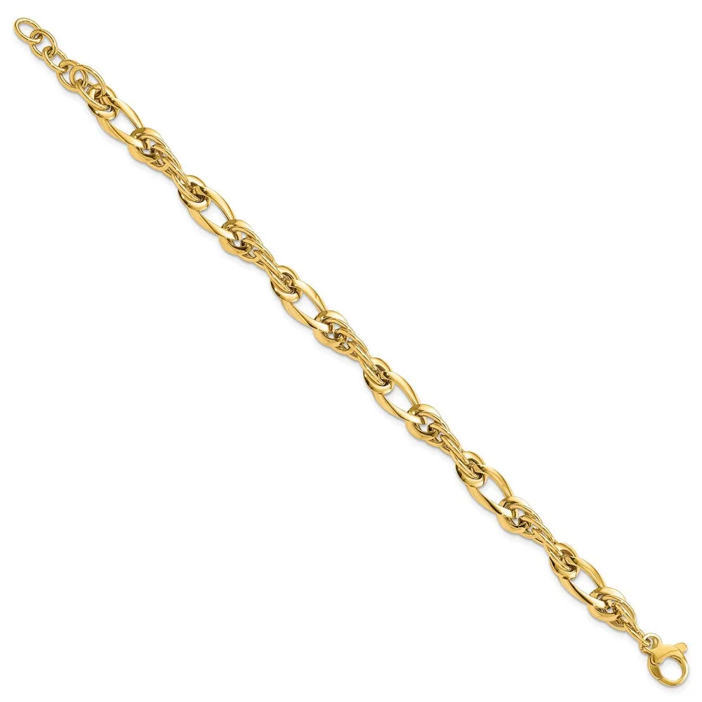 6.4mm 14K Yellow Gold Hollow Fancy Link Chain Bracelet, 7 Inch