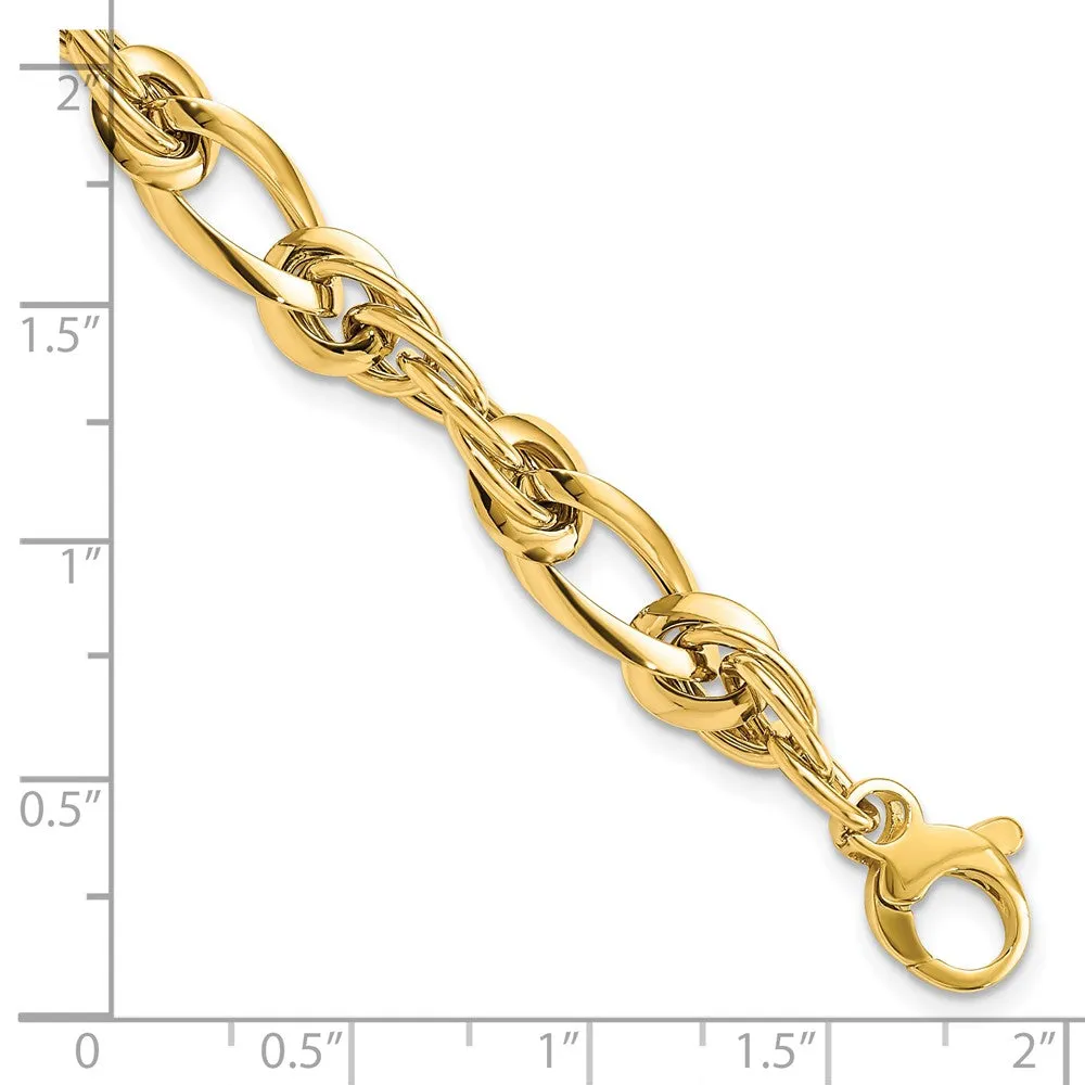 6.4mm 14K Yellow Gold Hollow Fancy Link Chain Bracelet, 7 Inch