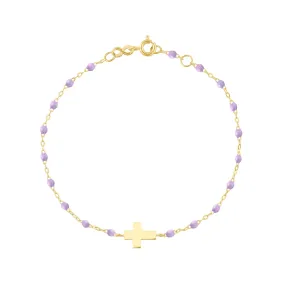 Baby Cross Charm Classic Gigi Lilac bracelet, Yellow Gold, 5.1