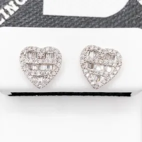 Baguette Heart .44cttw Diamond Earrings 10K Yellow Gold