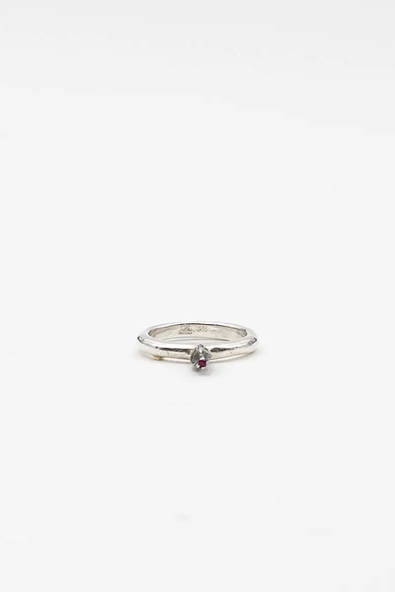 Bar Silver And Ruby Bud Ring