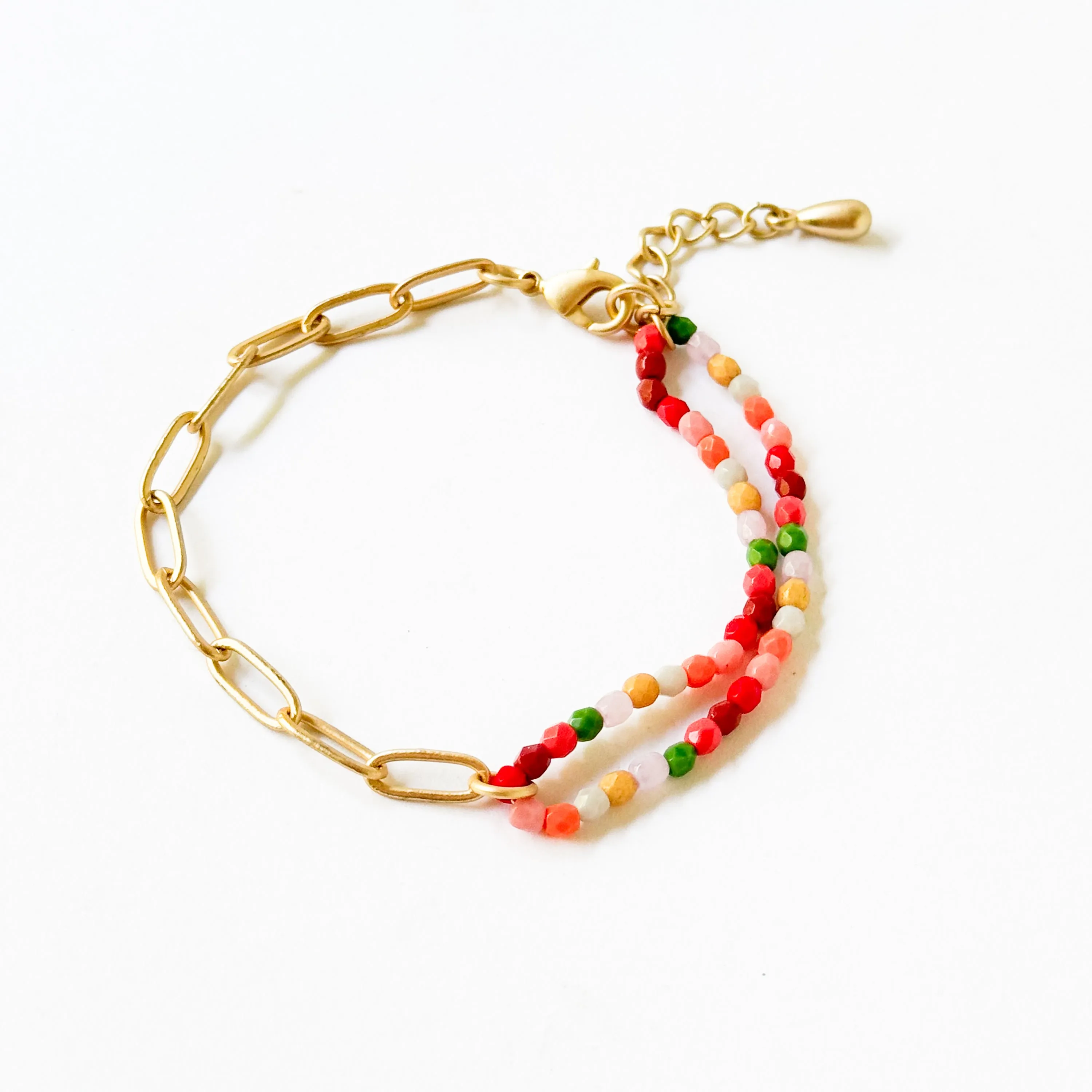 Bead And Gold Paperclip Chain Bracelet