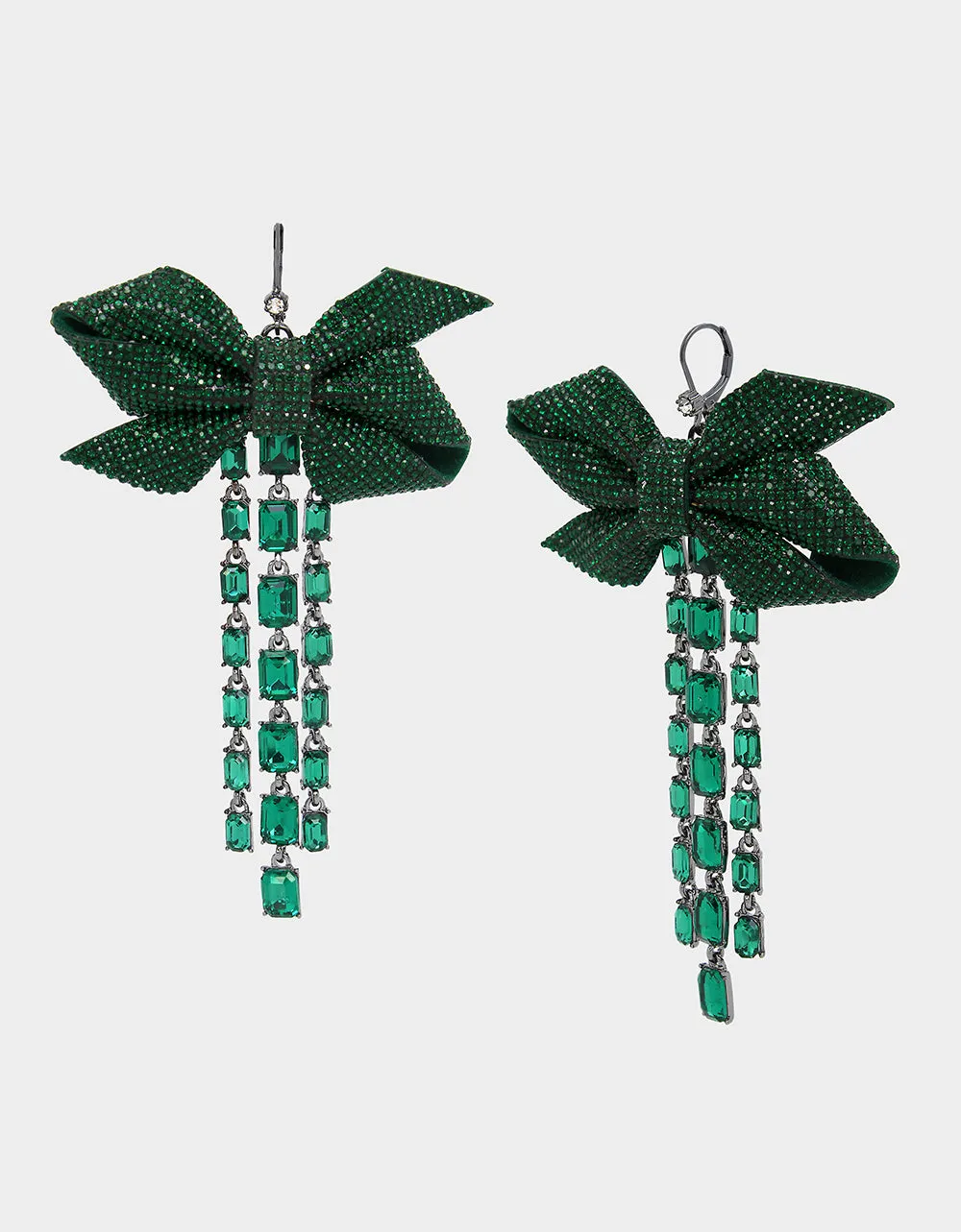 BETSEYS BOWS CRYSTAL DROP EARRINGS GREEN