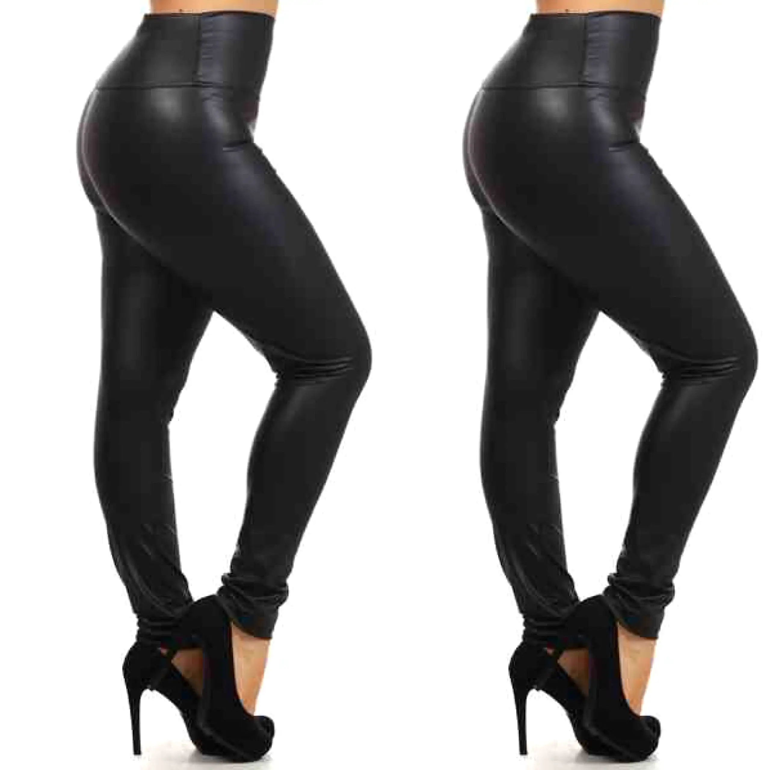 Black Faux Leather Liquid Leggings