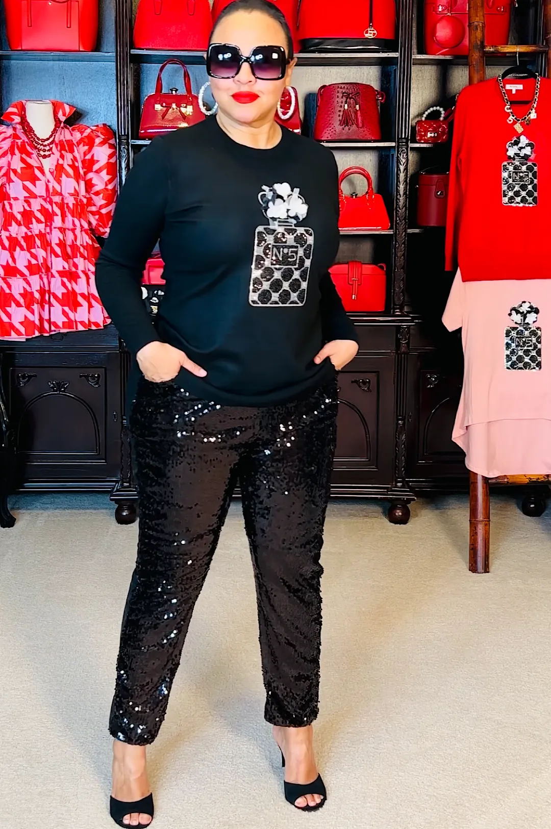 Black Sequin Stretch Leggings