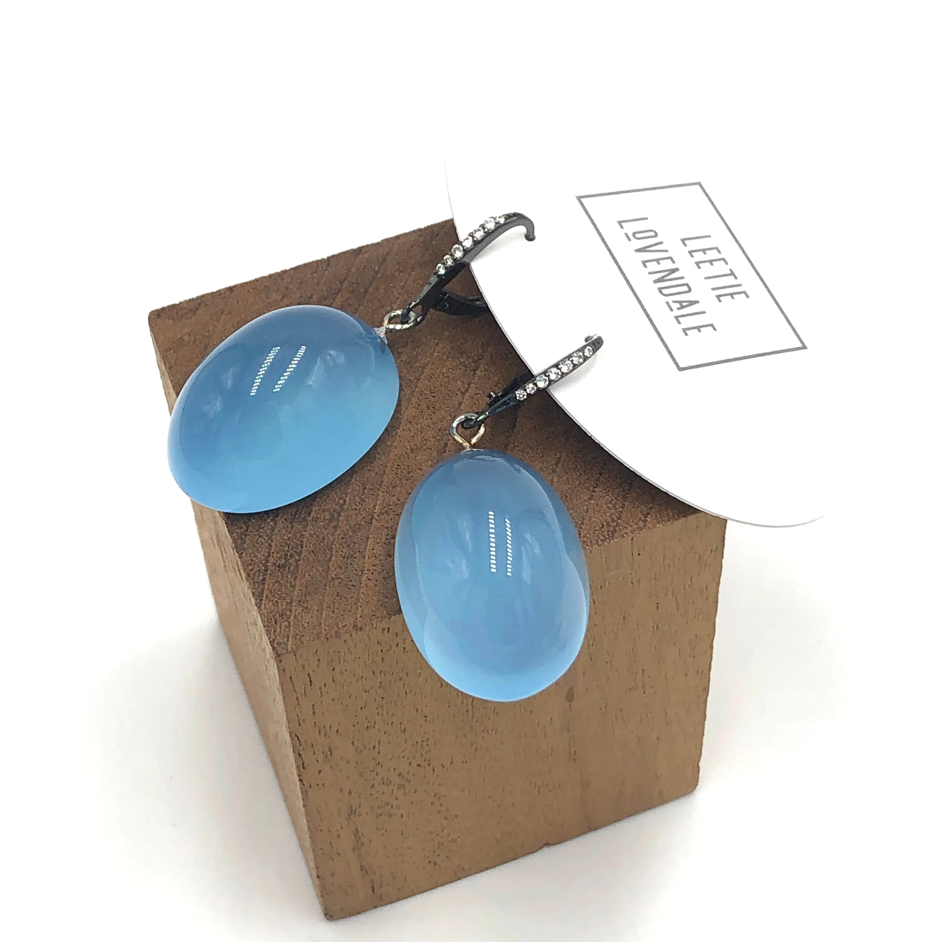 Bling Blue Opal Lucite Chunk Drop Earrings *