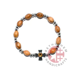 Bracelet with Citrine Birthstones, Wooden Oval 9*6 mm Beads