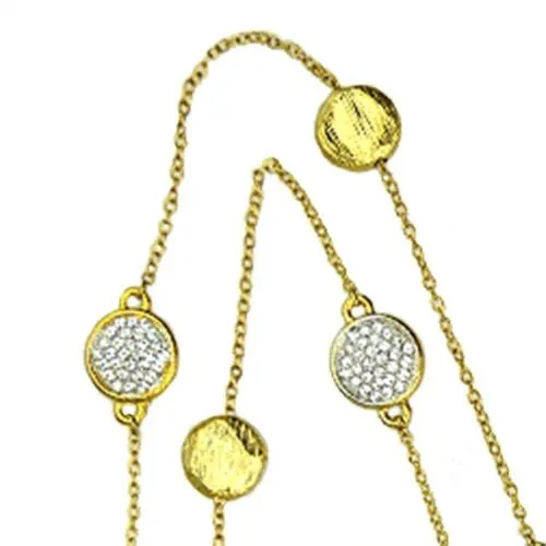 Brushed Gold Toned Bead and Pave Chain Necklace Siviglia Marco Bicego Inspired