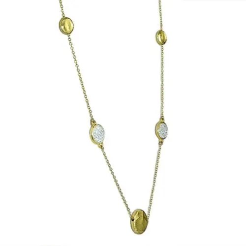 Brushed Gold Toned Bead and Pave Chain Necklace Siviglia Marco Bicego Inspired