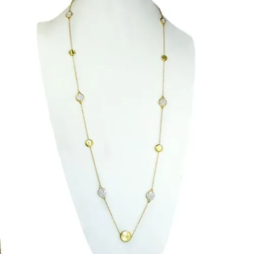 Brushed Gold Toned Bead and Pave Chain Necklace Siviglia Marco Bicego Inspired