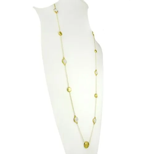 Brushed Gold Toned Bead and Pave Chain Necklace Siviglia Marco Bicego Inspired