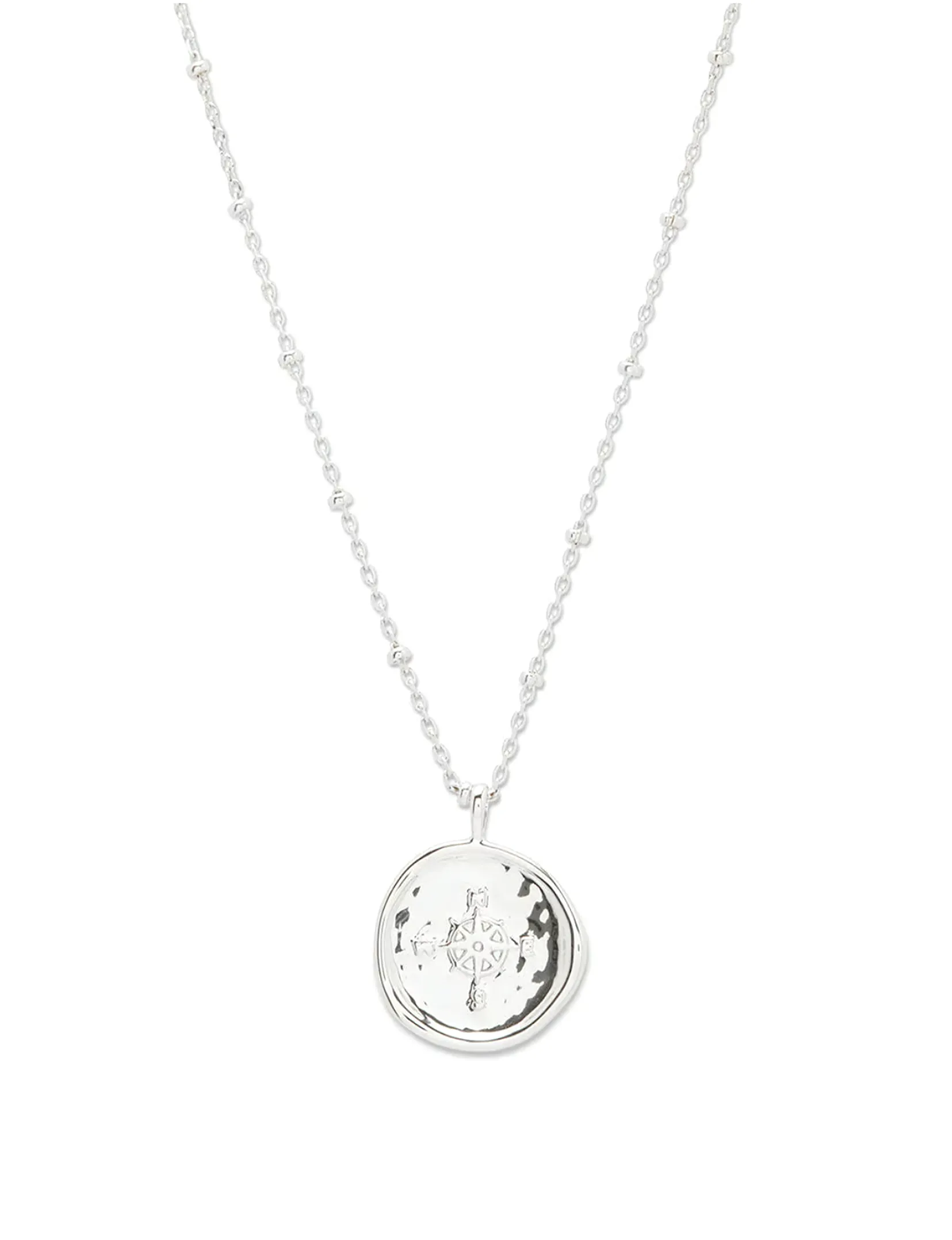 Compass Coin Necklace, Silver