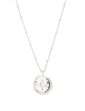 Compass Coin Necklace, Silver