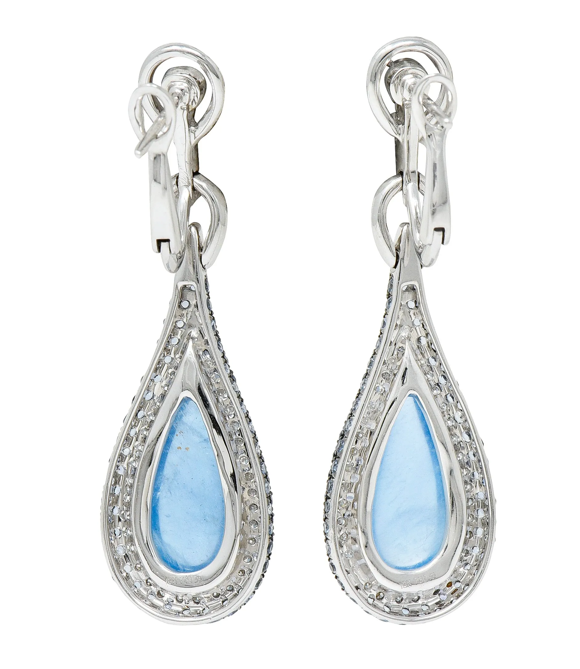 Contemporary 13.00 CTW Aquamarine Sapphire Diamond 18 Karat White Gold Drop Earrings