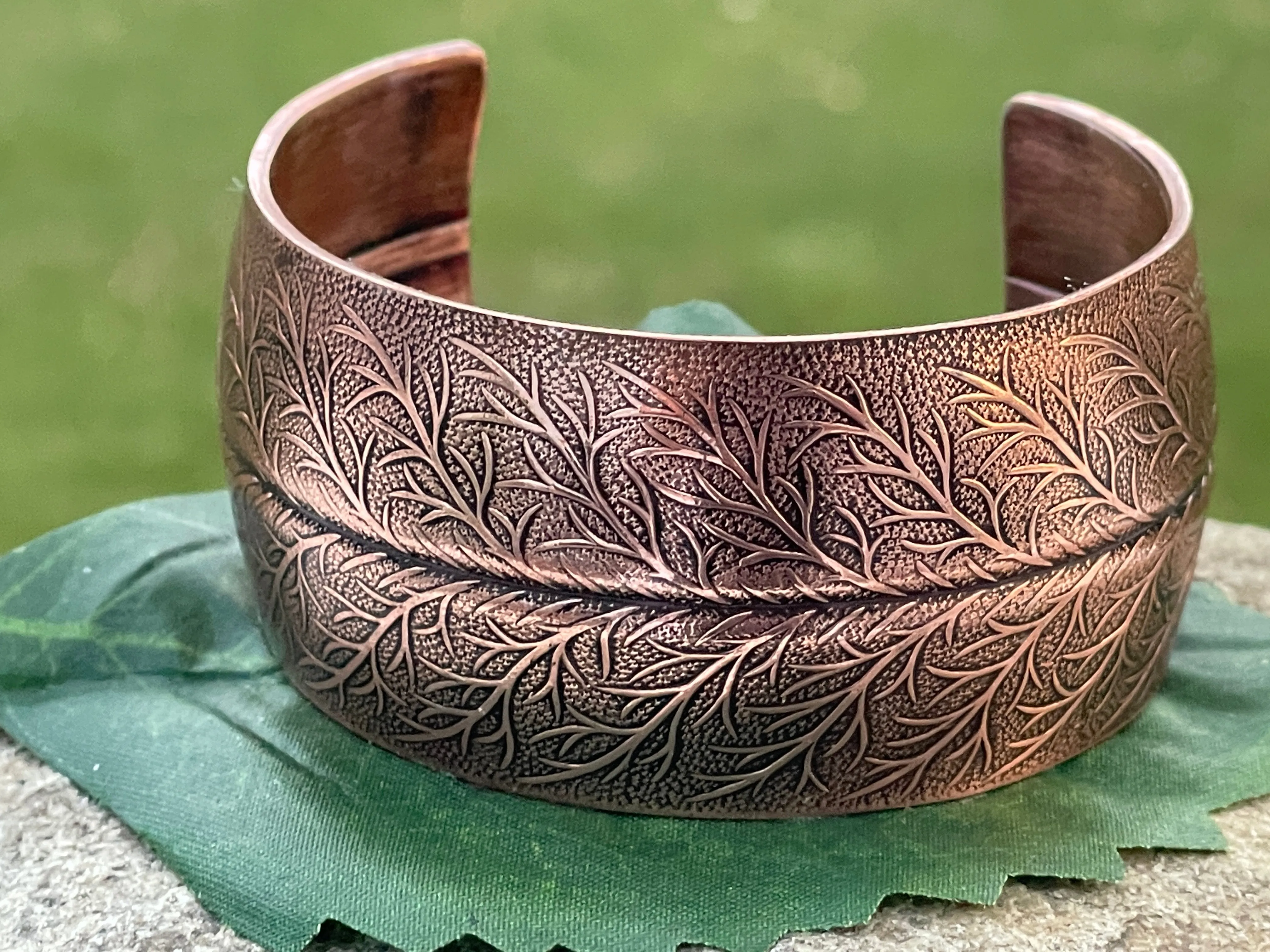 Copper Cuff Bracelet with Fern